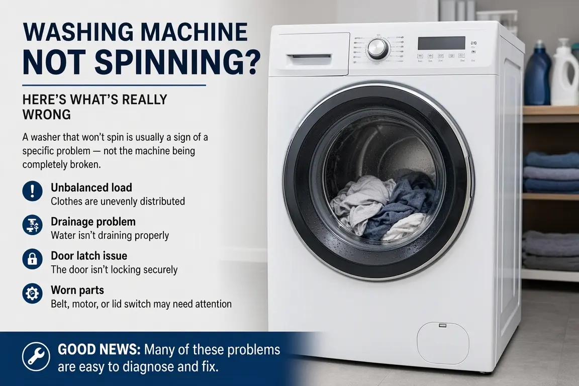 Washing machine not spinning — technician diagnosing the drive system