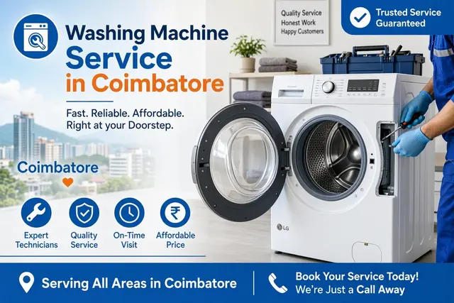 Washing machine service in Coimbatore — technician repairing a washer at a customer home